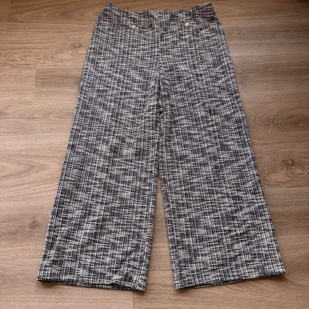 H&M Black & White Tweed-Style Wide Leg Pants Extra Large